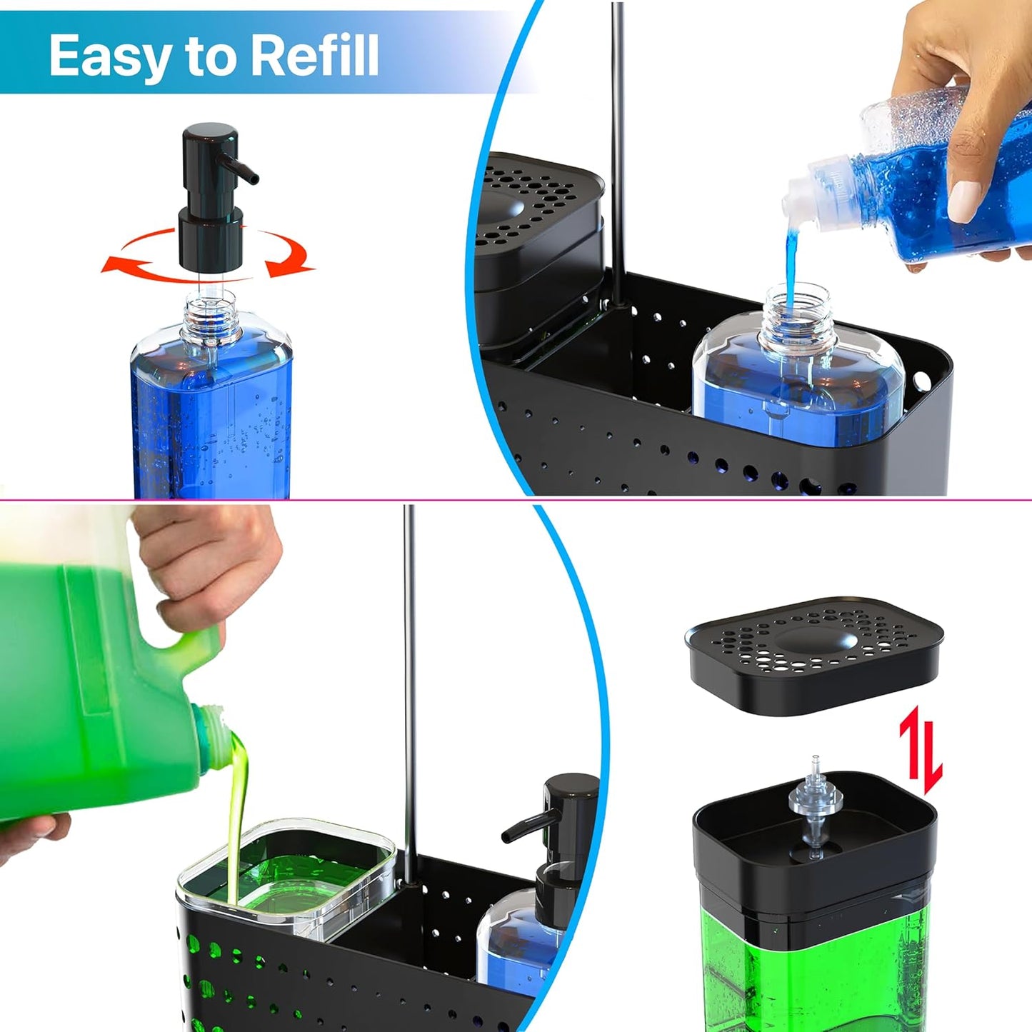 Dish soap dispenser with sponge holder 5-in-1 Kitchen soap dispenser set Soap holder kitchen