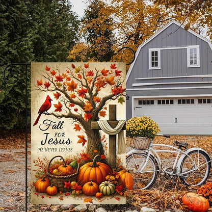 Garden Flag Autumn Christian Decoration Pumpkin Cross Design Yard Farmhouse
