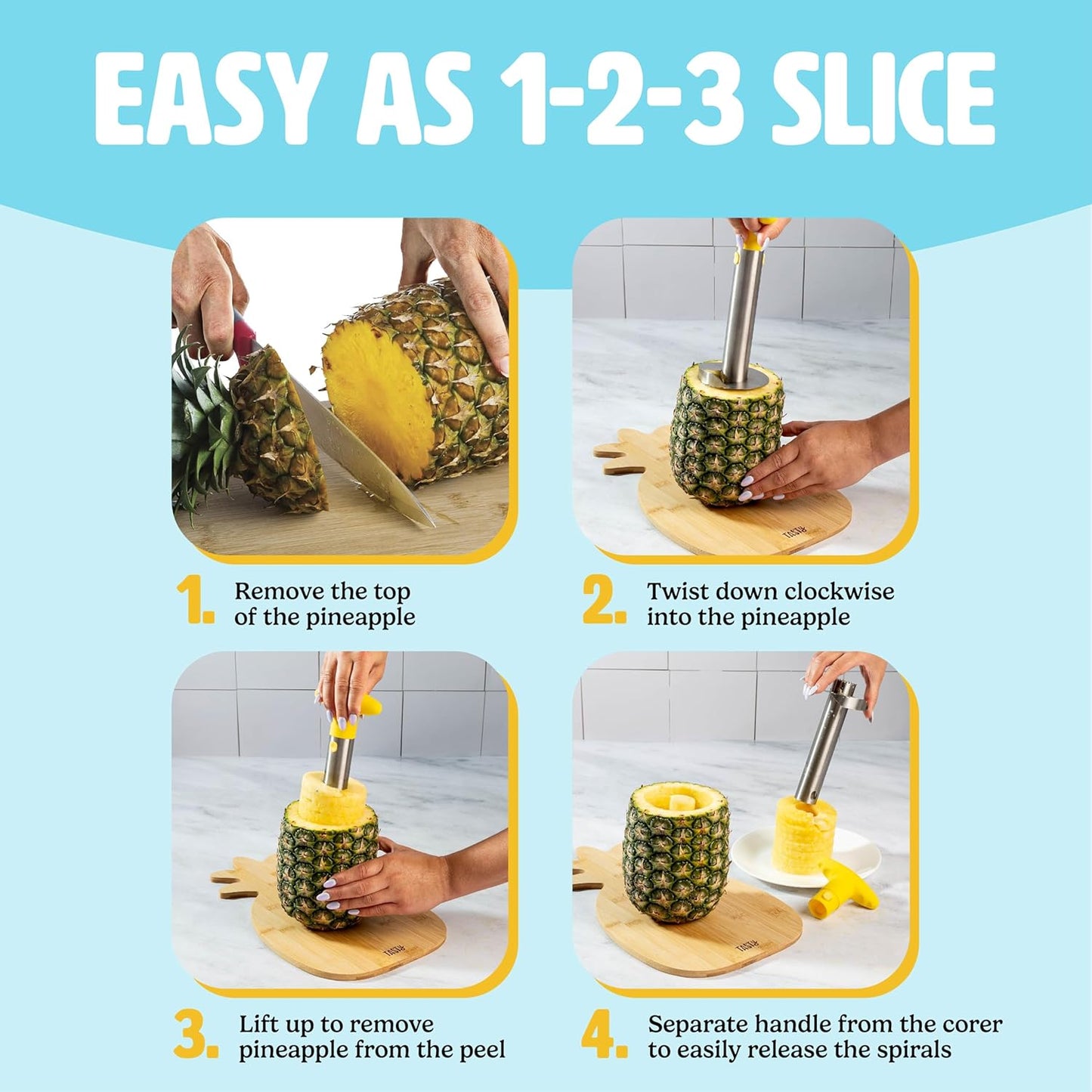 Pineapple Slicer Stainless Steel with Non-Slip Handle Cores & Slices Pineapples into Even Rings