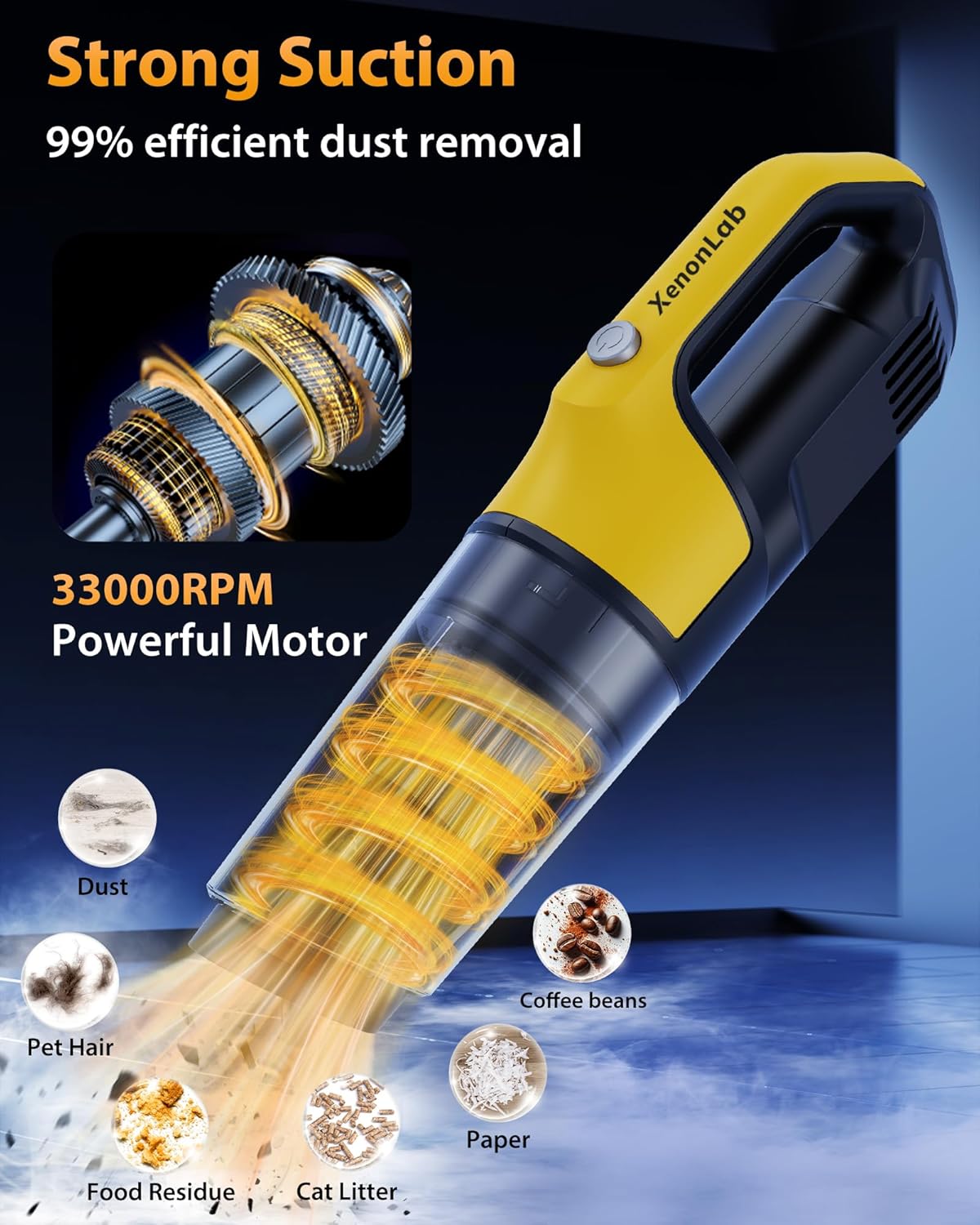 Vacuum Cordless 1.1 Pounds Car Vac 10000PA Hand Held Vacuums 4-in-1 Hand Vac Cordless Rechargeable