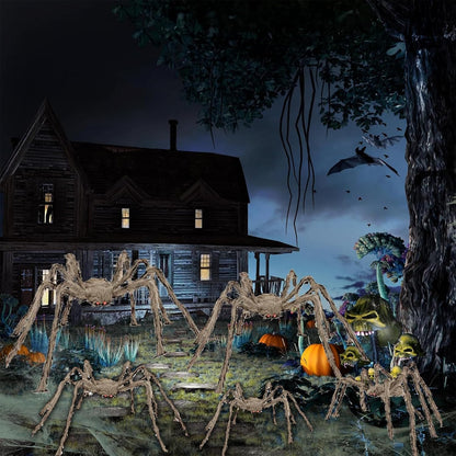 5 Pack 5Ft 4Ft 3.2Ft 2.5Ft 2 Ft Realistic Large Scary Hairy Spiders Sets for Halloween Decorations