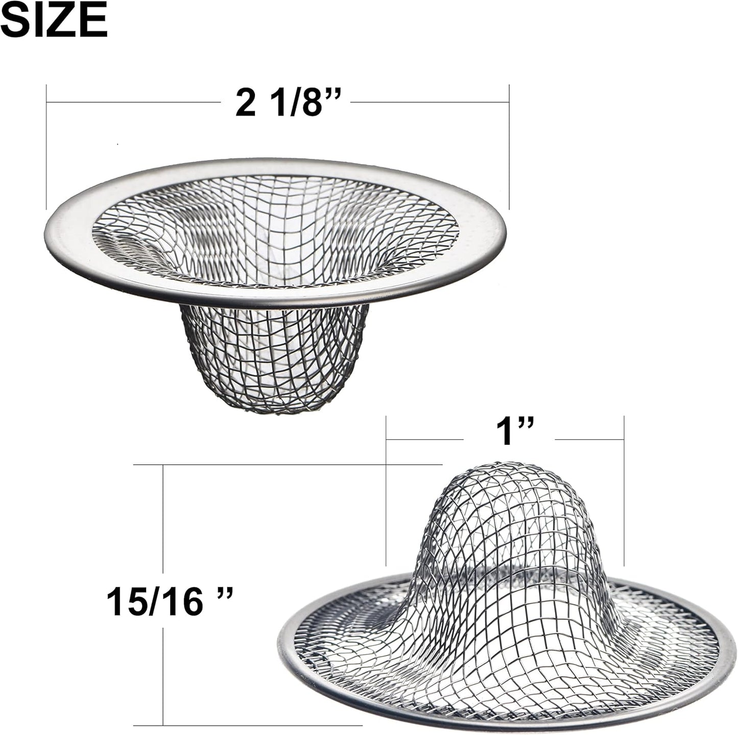 6 Pack - 2.125" Top / 1" Basket- Mesh Sink Drain Strainer Hair Catcher for Bathroom Sink, Utility, Slop, Laundry