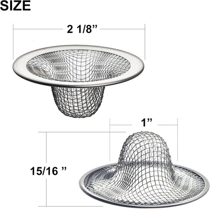 6 Pack - 2.125" Top / 1" Basket- Mesh Sink Drain Strainer Hair Catcher for Bathroom Sink, Utility, Slop, Laundry