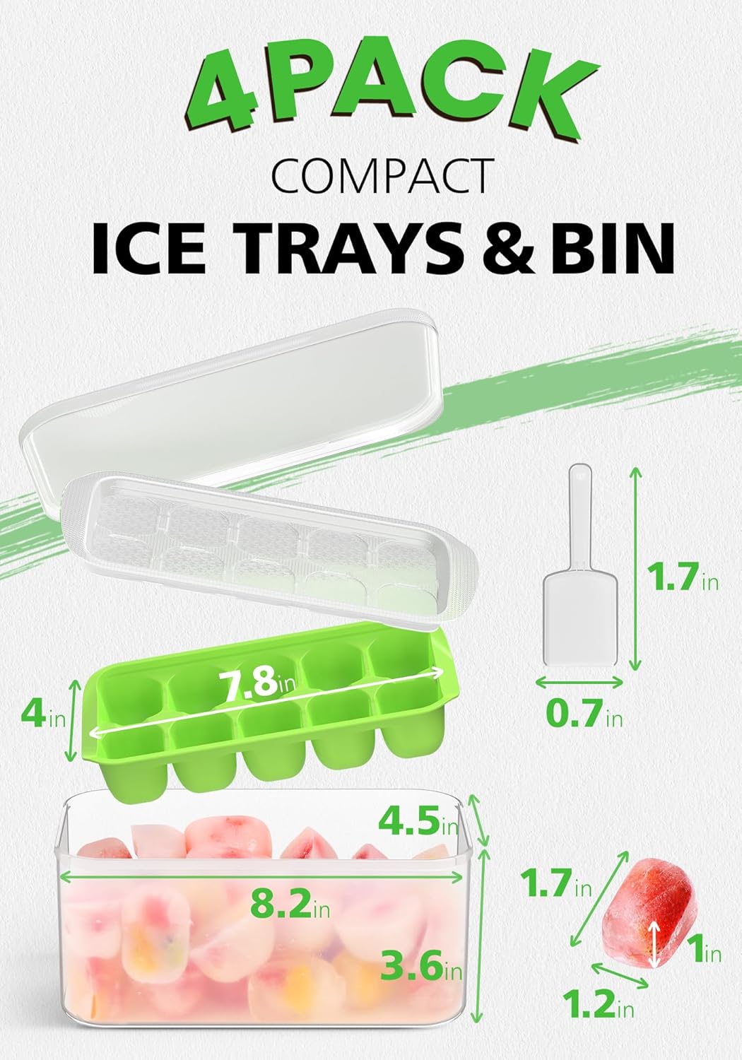 4 Pack Ice Bucket Kits, Stackable Silicone Ice Trays for Freezer, Easy Pop Out