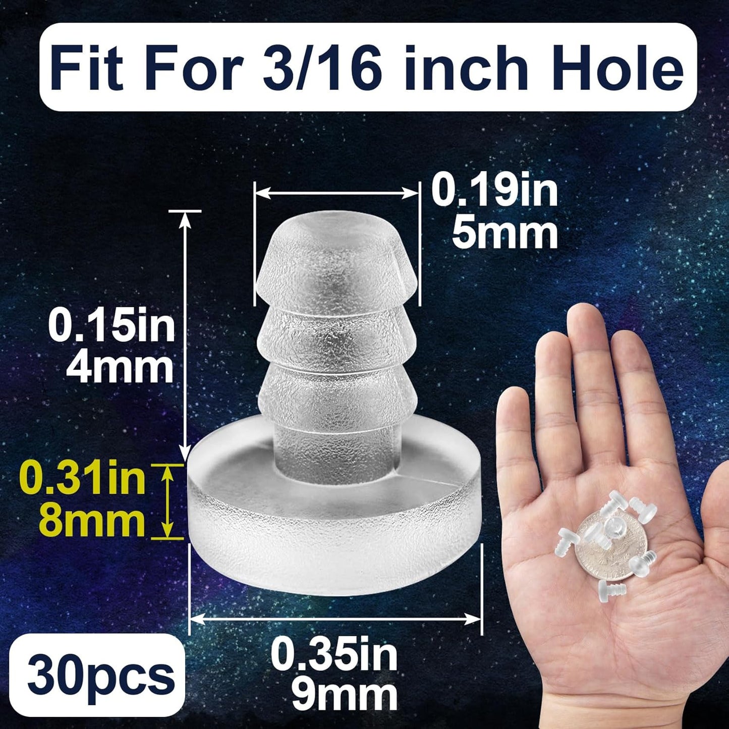 30 Pcs Door Bumper with Stem Clear Glass Table Top Anti Slip Pads Conical Shaped