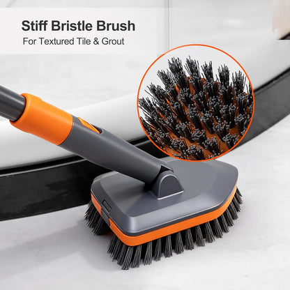 Scrubber Brush with 3 Different Function Cleaning Heads and 56" Extendable Long Handle-No Scratch Shower