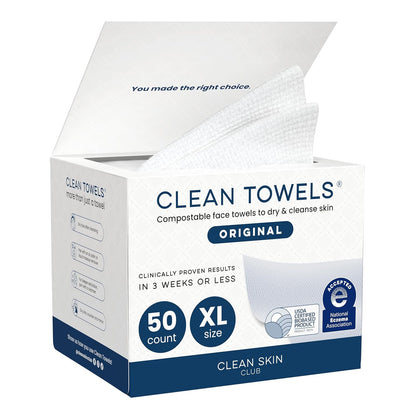 Clean Towels XL 100% USDA Biobased Face Towel Disposable Face Towelette Eczema Association Accepted Makeup Remover Dry Wipes