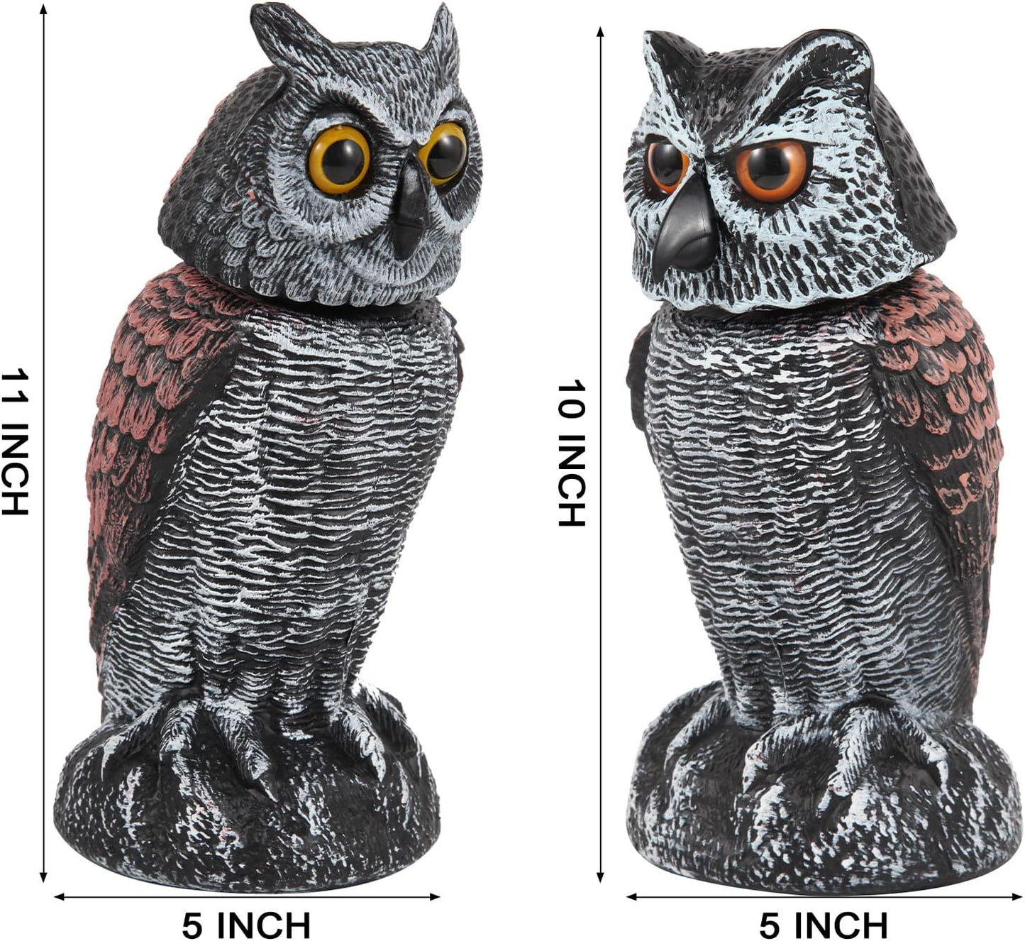2 Pack Fake Owl Decoys to Scare Birds Away Rotating Head Bird Deterrents, Nature Enemy Scarecrow Plastic
