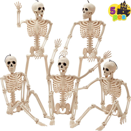 5 PCS Skeleton Decor 16 Inches Full Body Posable Joints Hanging Skeletons for Halloween Decorations