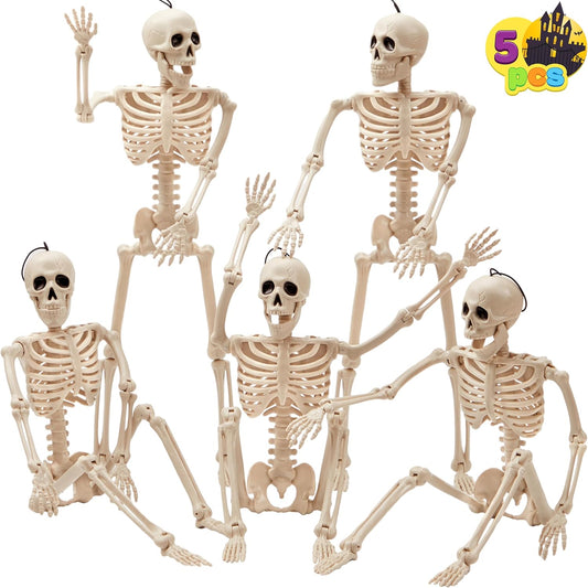 5 PCS Skeleton Decor 16 Inches Full Body Posable Joints Hanging Skeletons for Halloween Decorations