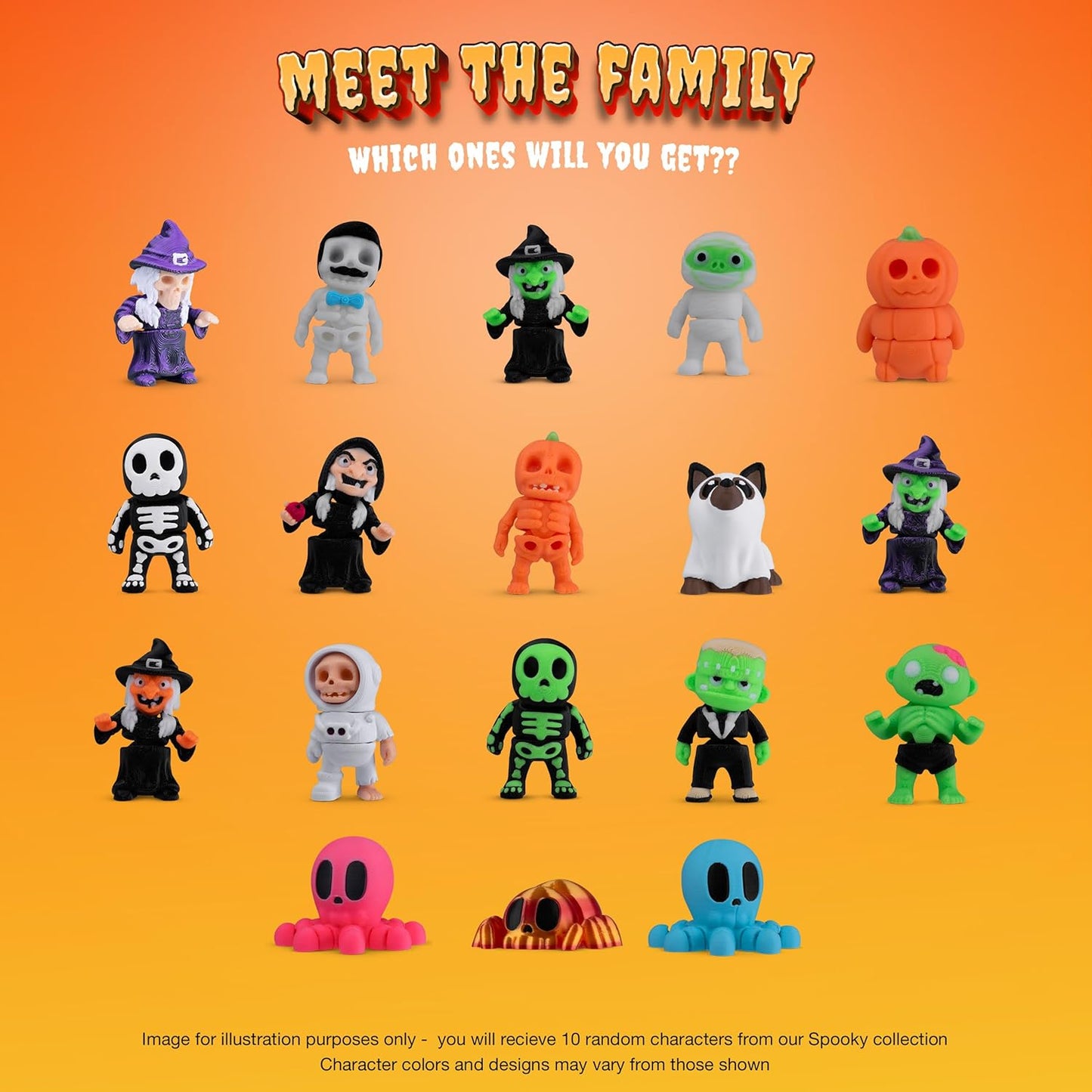 10 Articulated Ghoulish Figures with Pumpkin Container Random Figures and Mystery Removeable