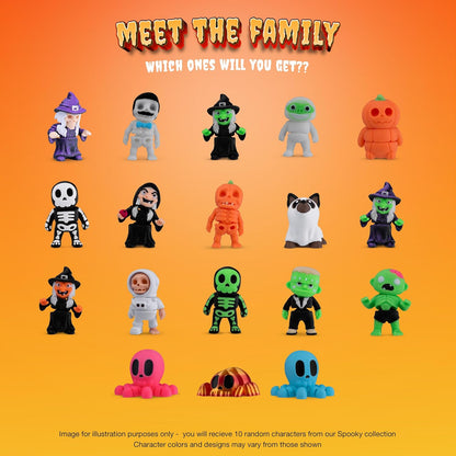 10 Articulated Ghoulish Figures with Pumpkin Container Random Figures and Mystery Removeable