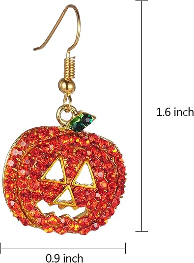 Pumpkin Earrings Red  Hypoallergenic Crystal Dangle Earring for Women Holiday