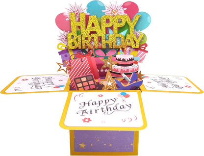 Happy Birthday Pop Up Card Sweet 3D Birthday Gift Box for Adults and Kids with Envelopes Unique Handmade Foldable