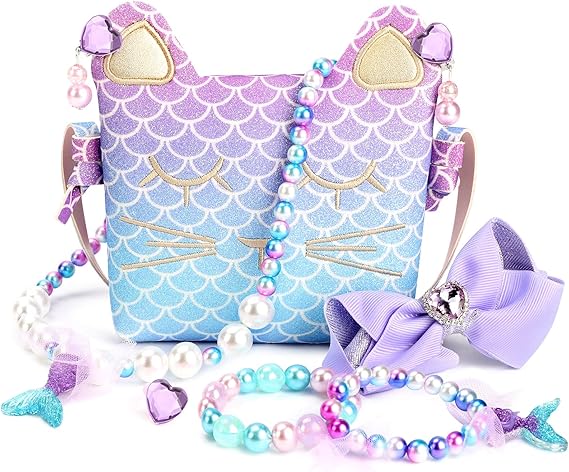 Purse for Little Girls Dress Up Jewelry Pretend Play Kids Accessories Mermaid Gifts