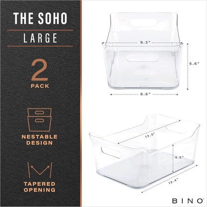 Plastic Storage Bins Large  2 Pack Clear THE SOHO COLLECTION Pantry Organizers and Storage Containers