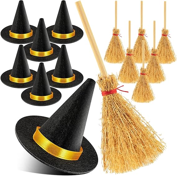 14 Pcs Small Black Witch Hats for Crafts Halloween Party Decor Mini Witch Hat