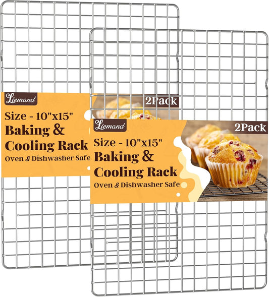 2 PCS 10" x 15" Grid Wire Baking Rack for Oven Cooking Baking Grilling, Roasting - Dishwasher Safe