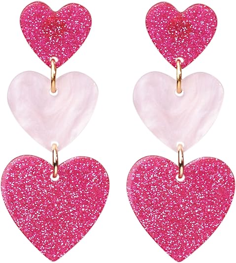 Heart Earrings Dangle Valentine's Day Earrings Pink Heart Earrings Red Heart Earrings Cute Love Dangling
