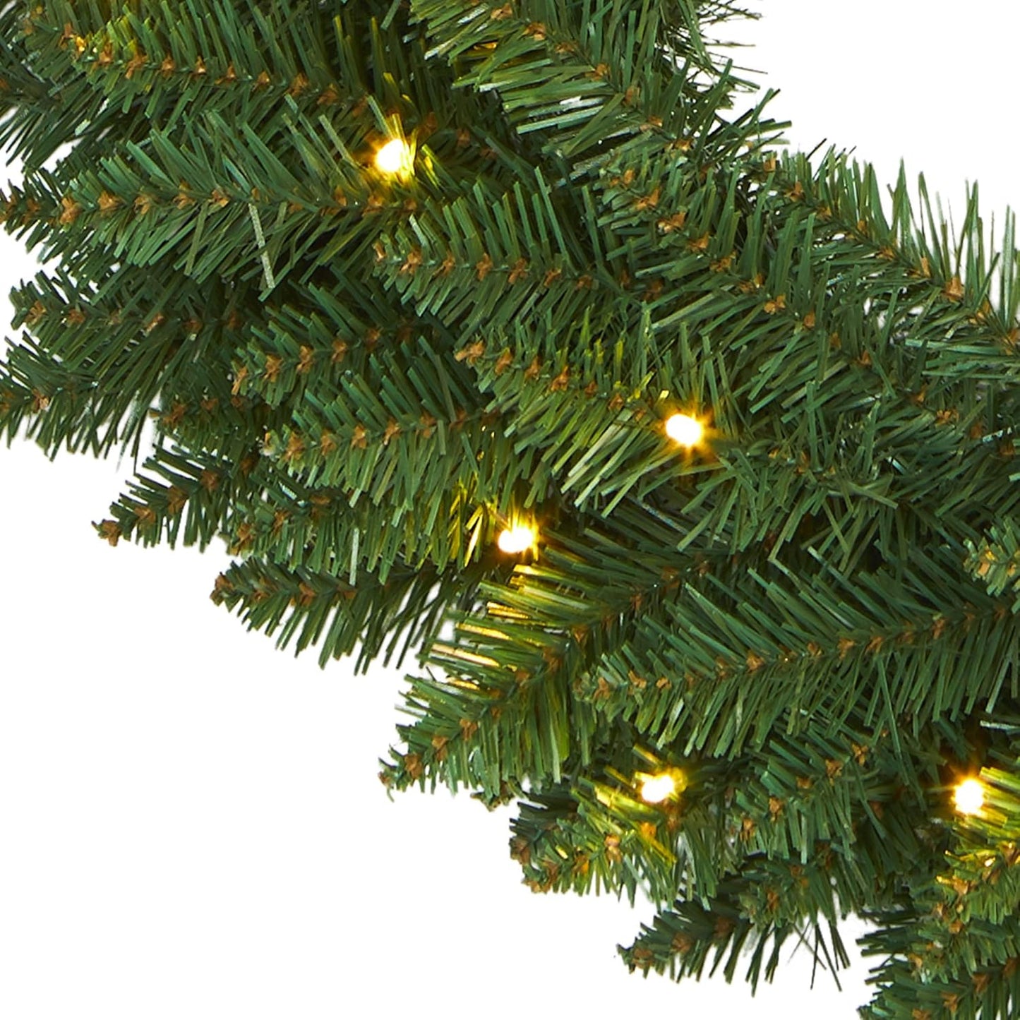 24in Artificial Pine Christmas Wreath, Faux Greenery with Clear LED Lights for Indoor Decor
