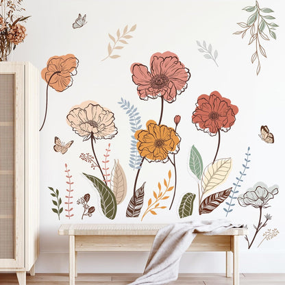Flower Wall Stickers Wildflower Floral Grass Peel and Stick Wall Art Decals for Living Room Bedroom