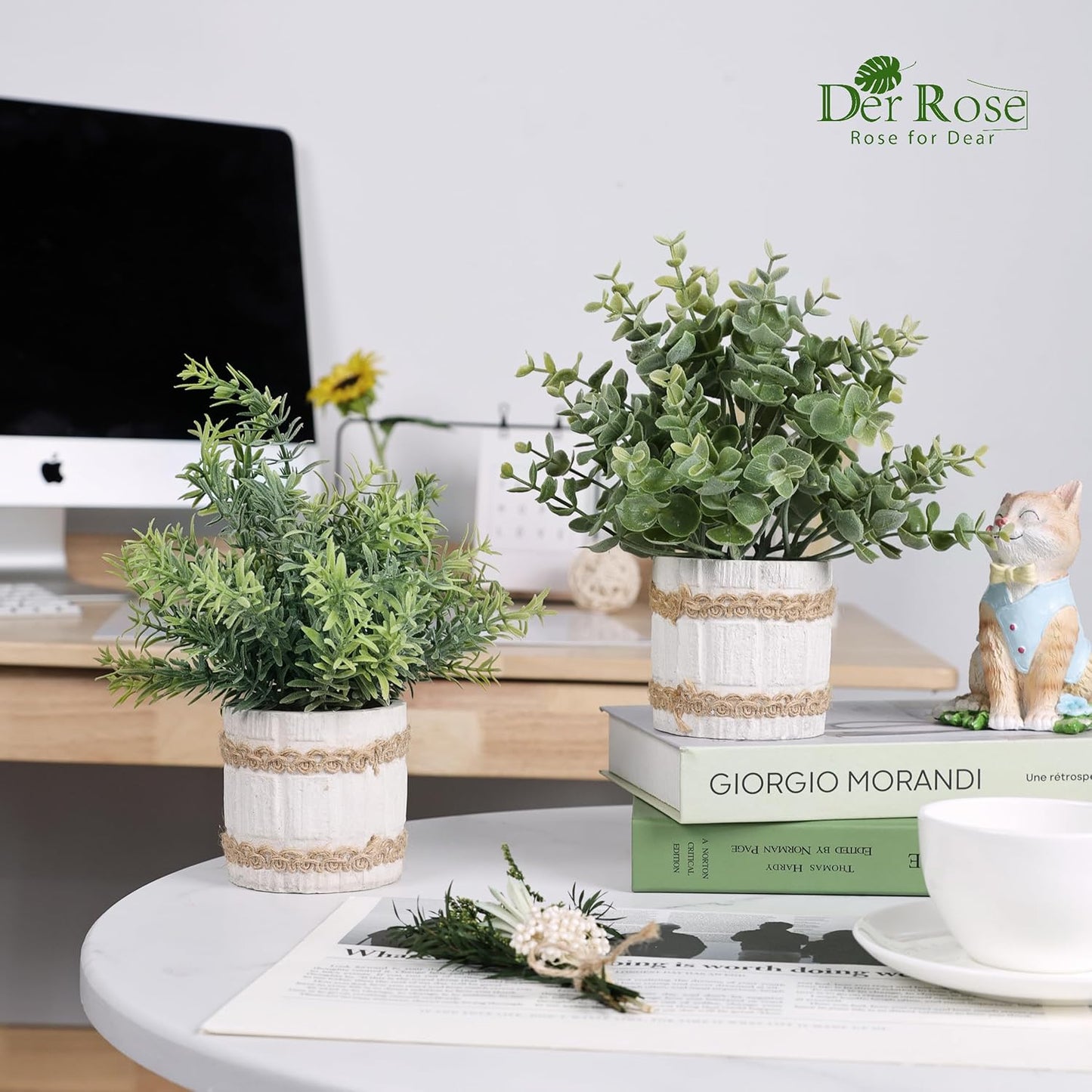 4 Pack Farmhouse Fake Plants Artificial Plants for Home Kitchen Office Desk Rustic Table Boho Aesthetic Room Decor Indoor