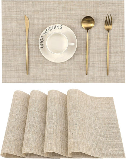 Beige Placemats Set of 4  Heat Resistant Non-Slip Place mats for Dining Table, Washable Durable