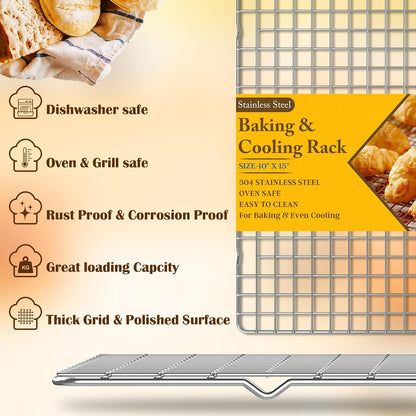 2PCS Cooling Racks for Cooking and Baking  10" x 15"Heavy Duty Stainless Steel Wire Rack for Baking, Grilling
