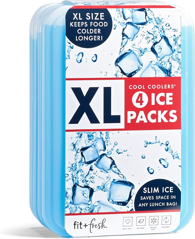 4 Pack XL Slim Ice Packs Quick Freeze Space Saving Reusable Ice Packs for Lunch Boxes or Coolers,