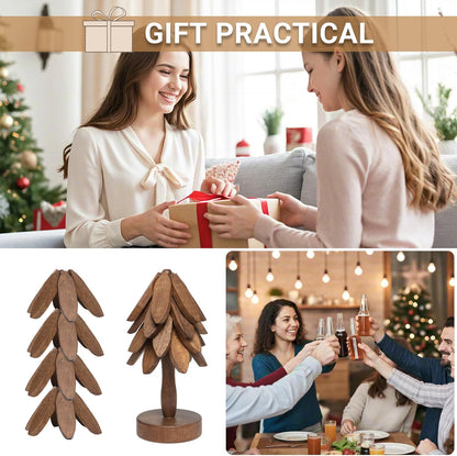 Wooden Tree-Shaped Sapeli Wood Drink Coasters Set for Coffee Table Kitchen Table Decor