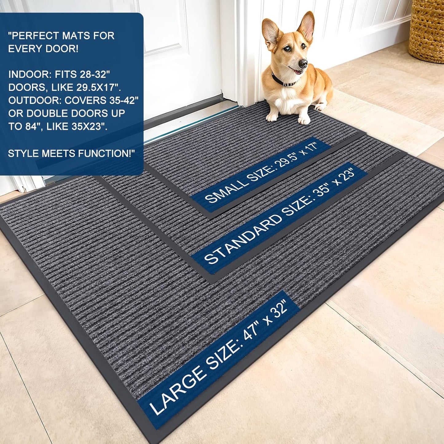 Front Door Mat Indoor Outdoor Entrance 2-Pack 29.5 x 17 Inch Waterproof Heavy Duty Doormat