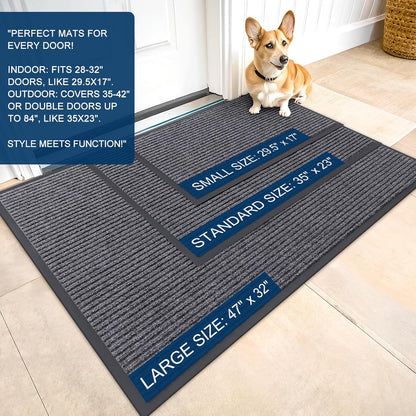 Front Door Mat Indoor Outdoor Entrance 2-Pack 29.5 x 17 Inch Waterproof Heavy Duty Doormat