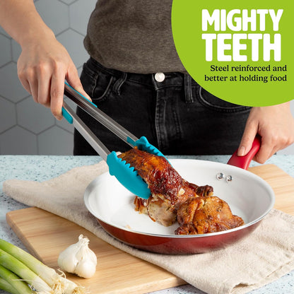 12-Inch Steel Reinforced Silicone Teeth Heat Resistant to 400°F Safe for Non-Stick Surfaces, Locking Design