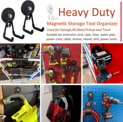 2 Pack Large Magnetic Hooks Strong Heavy Duty Magnet Hooks for Power Drill Broom Garden Tools