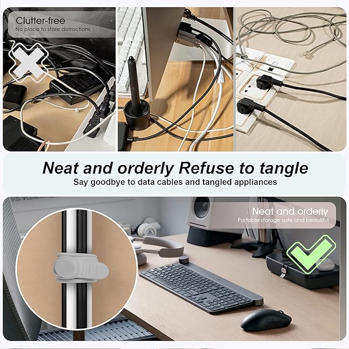 Silicone Cable Ties Cord Organizer for Cable Management 16PCS 4.2" and 7.1" Reusable Cable Organizer