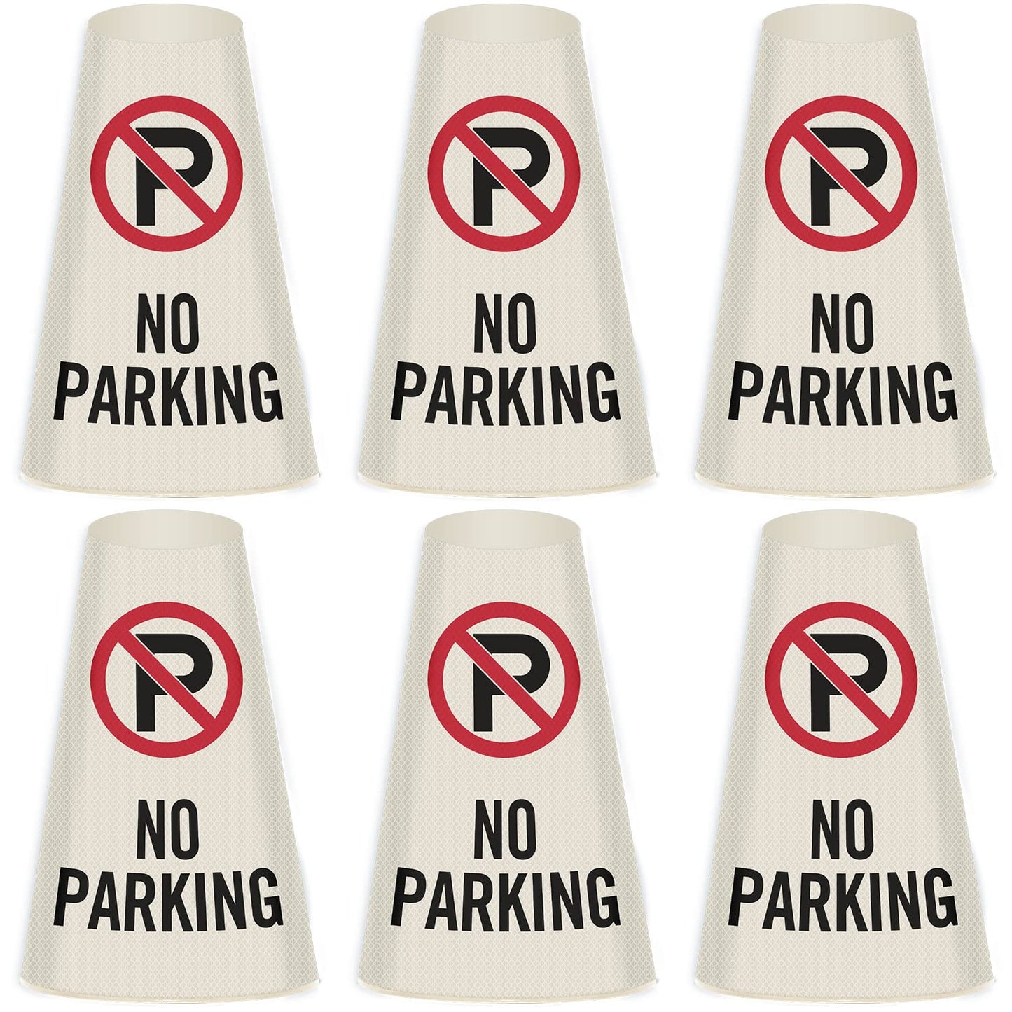6 Pack "No Parking" Reflective Cone Message Sleeve Collar with Symbol 360-Degree Visibility Non-Adhesive Vinyl Signs