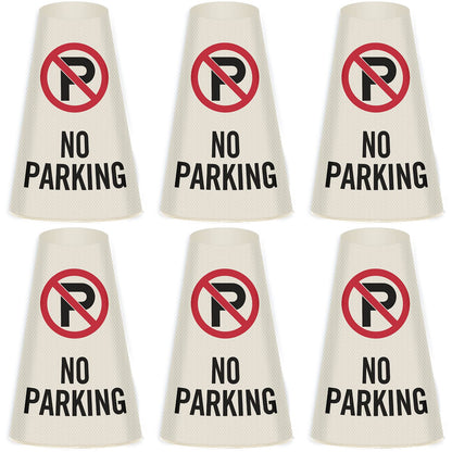 6 Pack "No Parking" Reflective Cone Message Sleeve Collar with Symbol 360-Degree Visibility Non-Adhesive Vinyl Signs