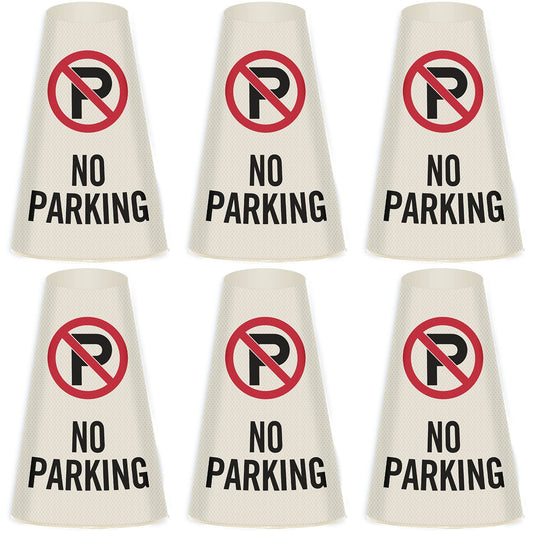 6 Pack "No Parking" Reflective Cone Message Sleeve Collar with Symbol 360-Degree Visibility Non-Adhesive Vinyl Signs
