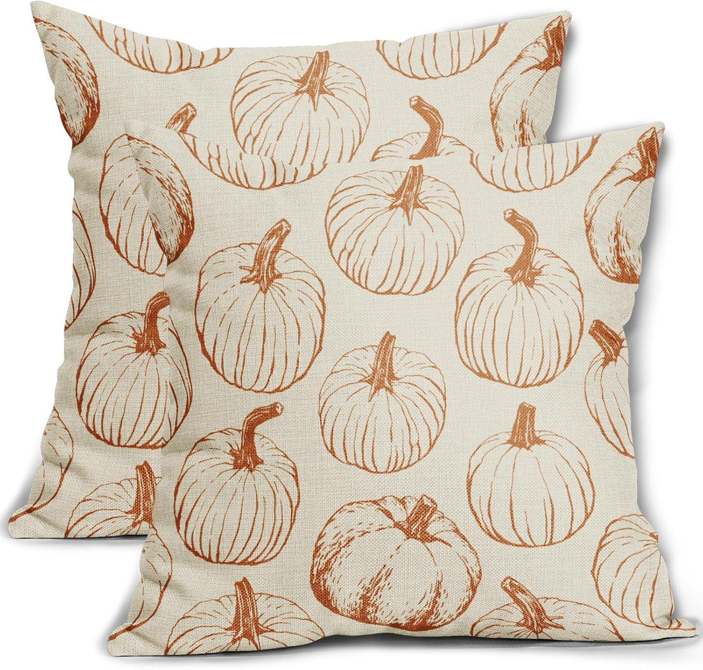 18x18 Set of 2 Burnt Orange Pumpkin Autumn Thanksgiving Harvest Decorative Throw Pillows Outdoor
