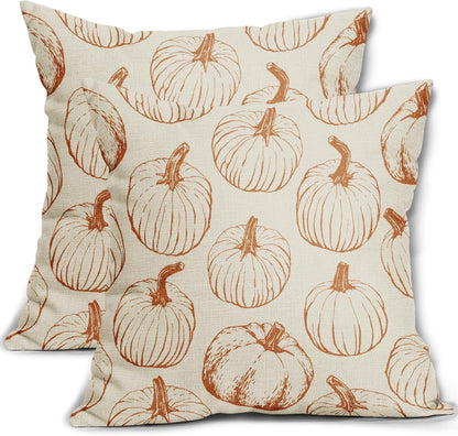 18x18 Set of 2 Burnt Orange Pumpkin Autumn Thanksgiving Harvest Decorative Throw Pillows Outdoor
