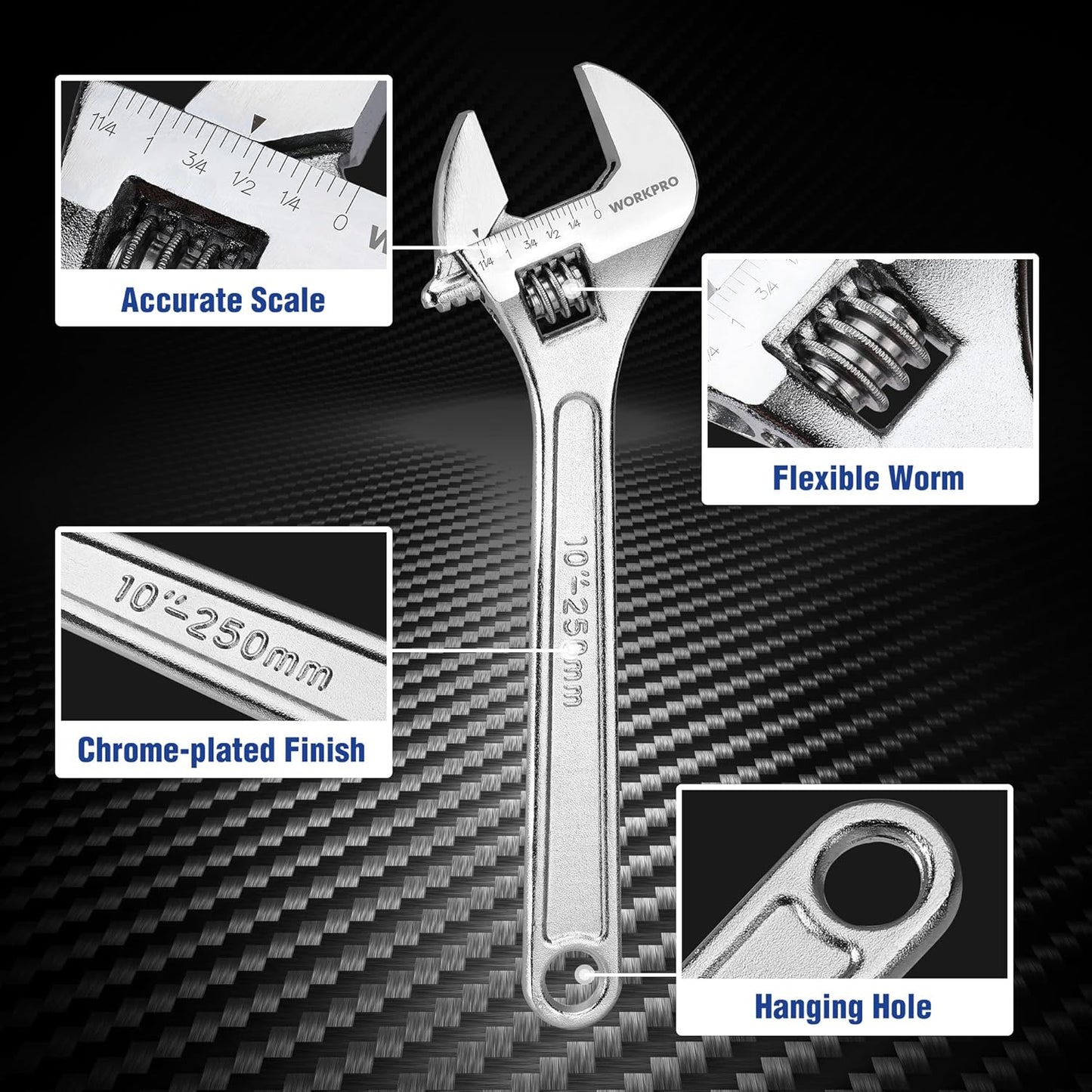 4-piece Adjustable Wrench Set Forged Heat Treated Chrome-plated 6-inch 8-inch 10-inch 12-inch