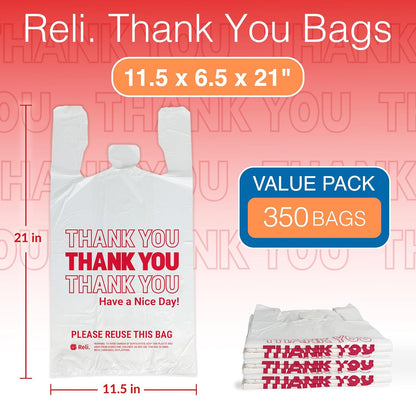 Thank You Plastic Bags (350 Count) (11.5" x 6.5" x 21") (White)  Grocery Shopping Bag Restaurants