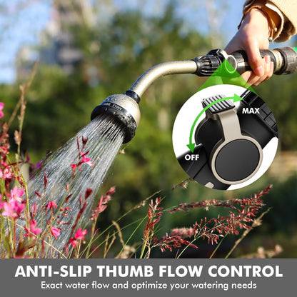 Heavy Duty Metal Garden Hose Wand with 10 Spray Patterns 15-Inch Long Hose Nozzle Sprayer with Thumb Flow Control