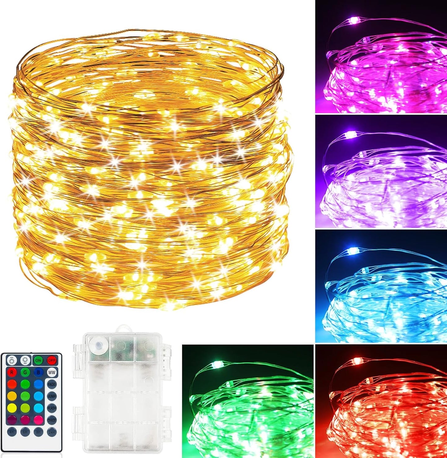 120 LED Fairy Lights Battery Operated RGB Color Changing String Light with Remote and Timer Battery Powered Twinkle Lights