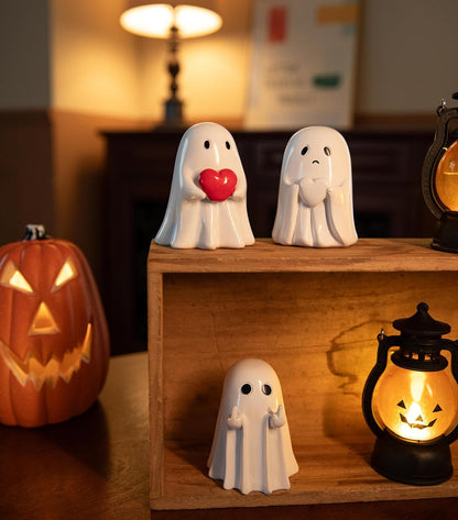 3pcs Resin Ghost Spooky Statue Set Quirky Gifts Small Figurines for Halloween Party