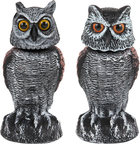 2 Pack Fake Owl Decoys to Scare Birds Away Rotating Head Bird Deterrents, Nature Enemy Scarecrow Plastic