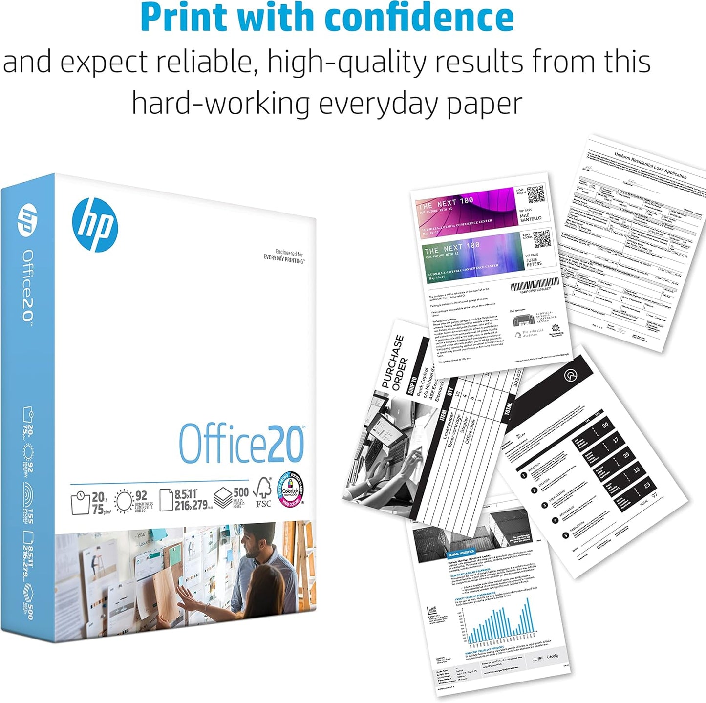 8.5 x 11 Paper Office 20 lb  3 Ream Case  1500 Sheets  92 Bright  Made in USA  FSC Certified  112090C White