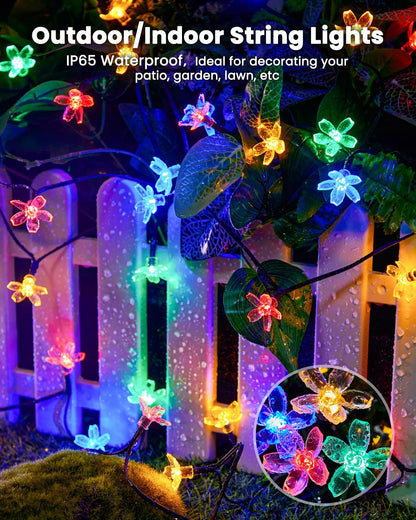 60 LED Flower Solar String Lights Outdoor Waterproof Fairy Lights for Garden Yard Fence Patio Christmas Tree