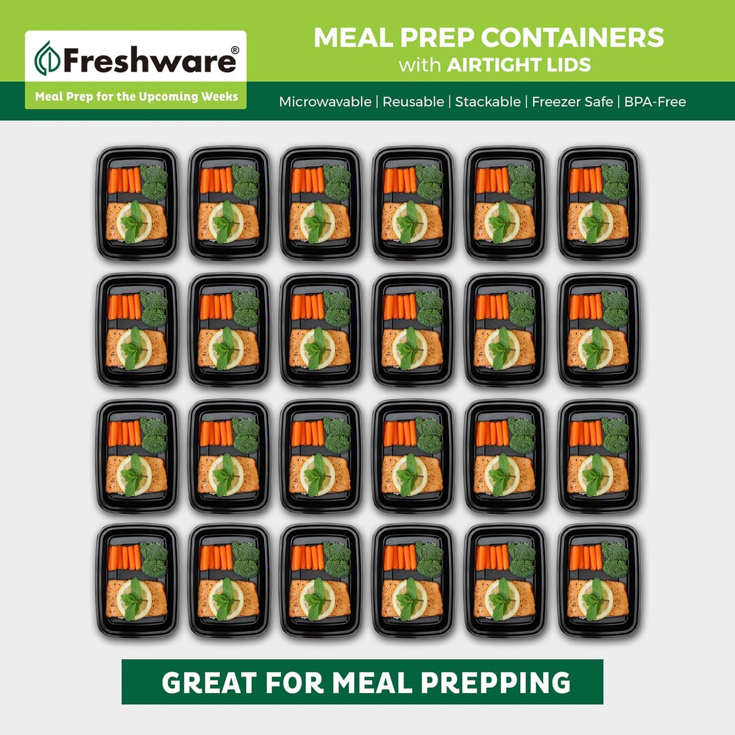 Meal Prep Containers [50 Pack] 1 Compartment with Lids Food Storage Containers Bento Box, BPA Free