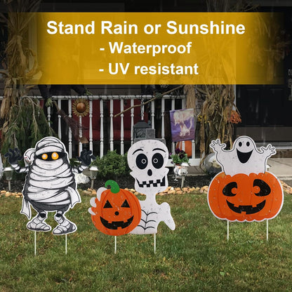 3PCS  Props Yard Stakes Pumpkin Ghost Monster Yard Sign Stakes for Halloween Decorations